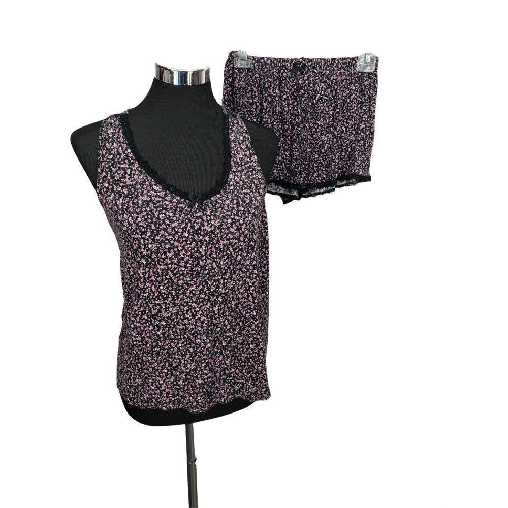 Rene Rofe Sleepwear Shorts Tank Set Pajama Floral black Lace Womens Small